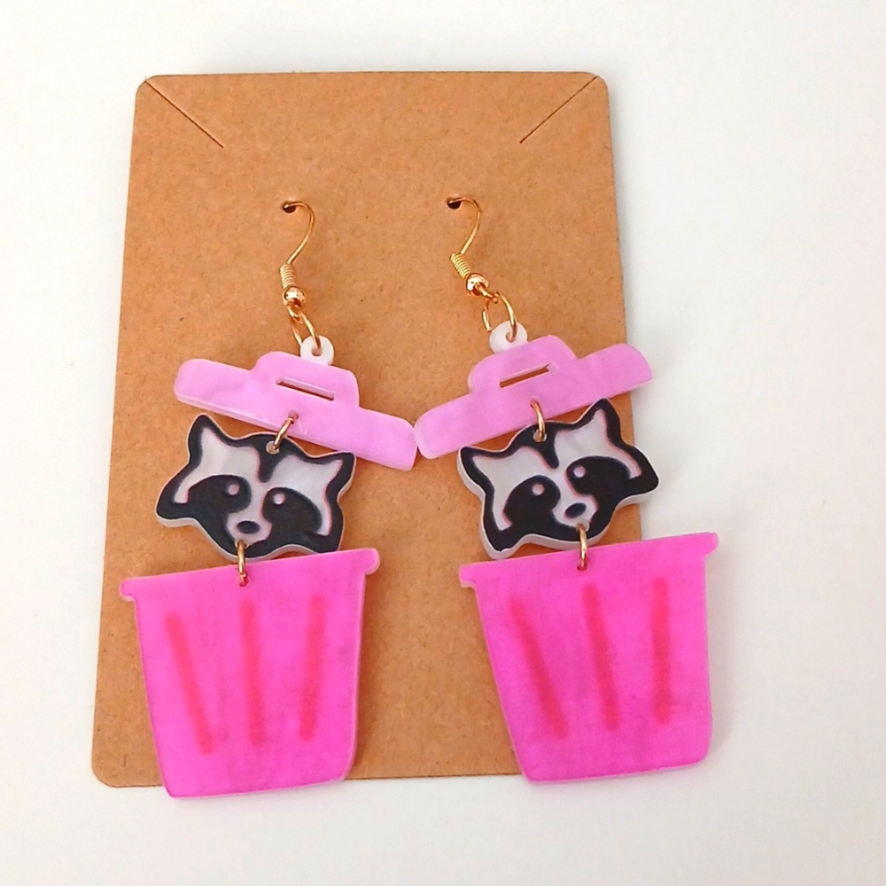 Fashion Jewelry Pink Raccoon Earrings
